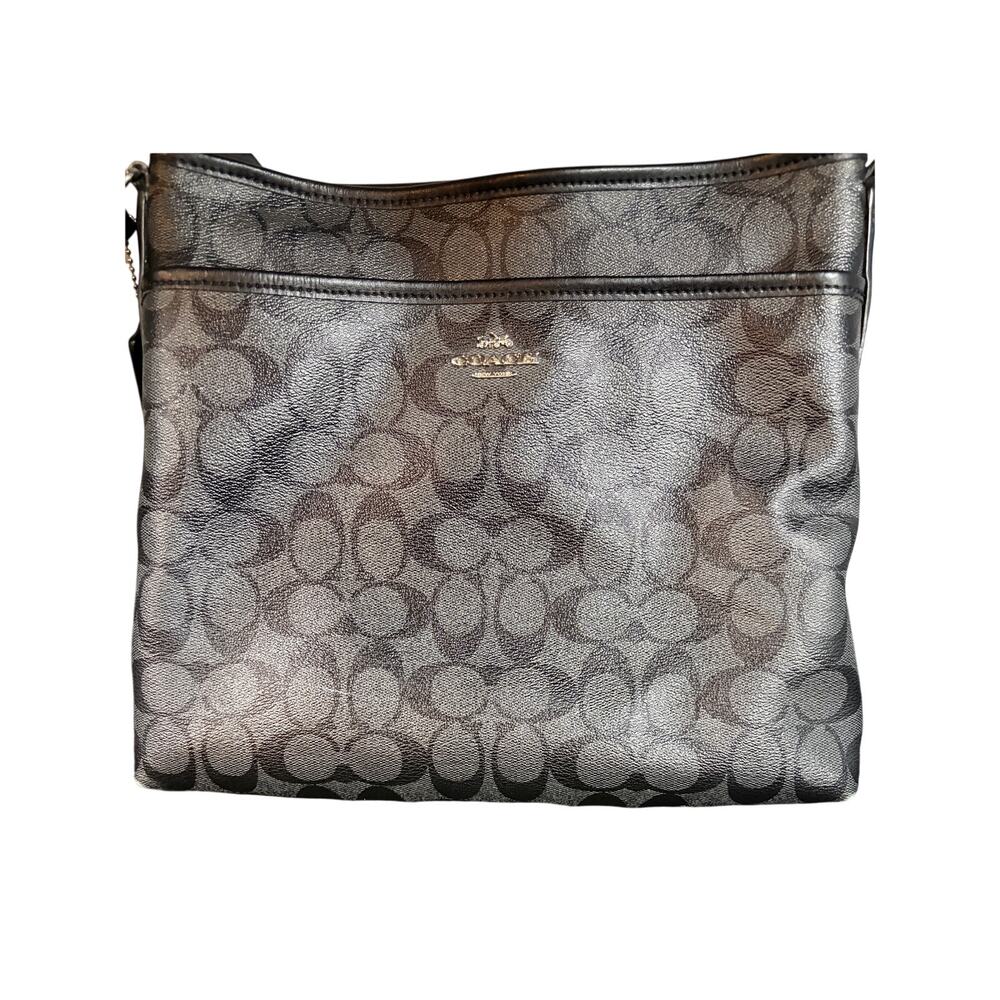 Coach Signature File Leather Crossbody Bag – Black/Gray | Authentic - Picture 1 of 9